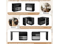 Aparador/barra extensible giratorio - 120 x 50 x 95,5 cm - con puerta + estantes + LED + 2 cajones - MDF - negro