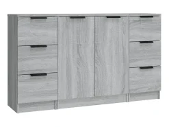 Aparadores 3 piezas madera contrachapada gris Sonoma ES38195