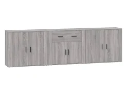 Aparadores 3 piezas madera contrachapada gris Sonoma