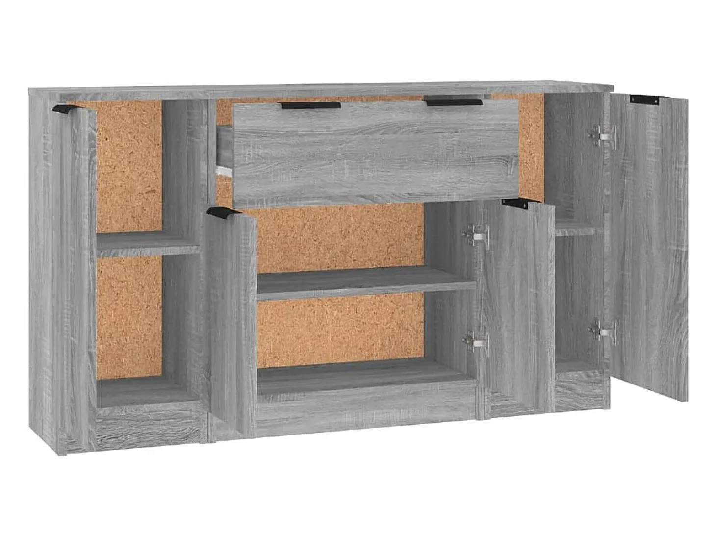 Aparadores 3 piezas madera contrachapada gris Sonoma