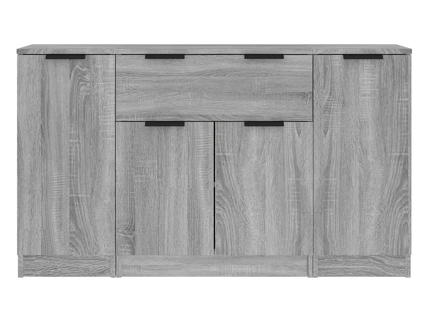 Aparadores 3 piezas madera contrachapada gris Sonoma