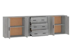 Aparadores 3 piezas madera contrachapada gris Sonoma