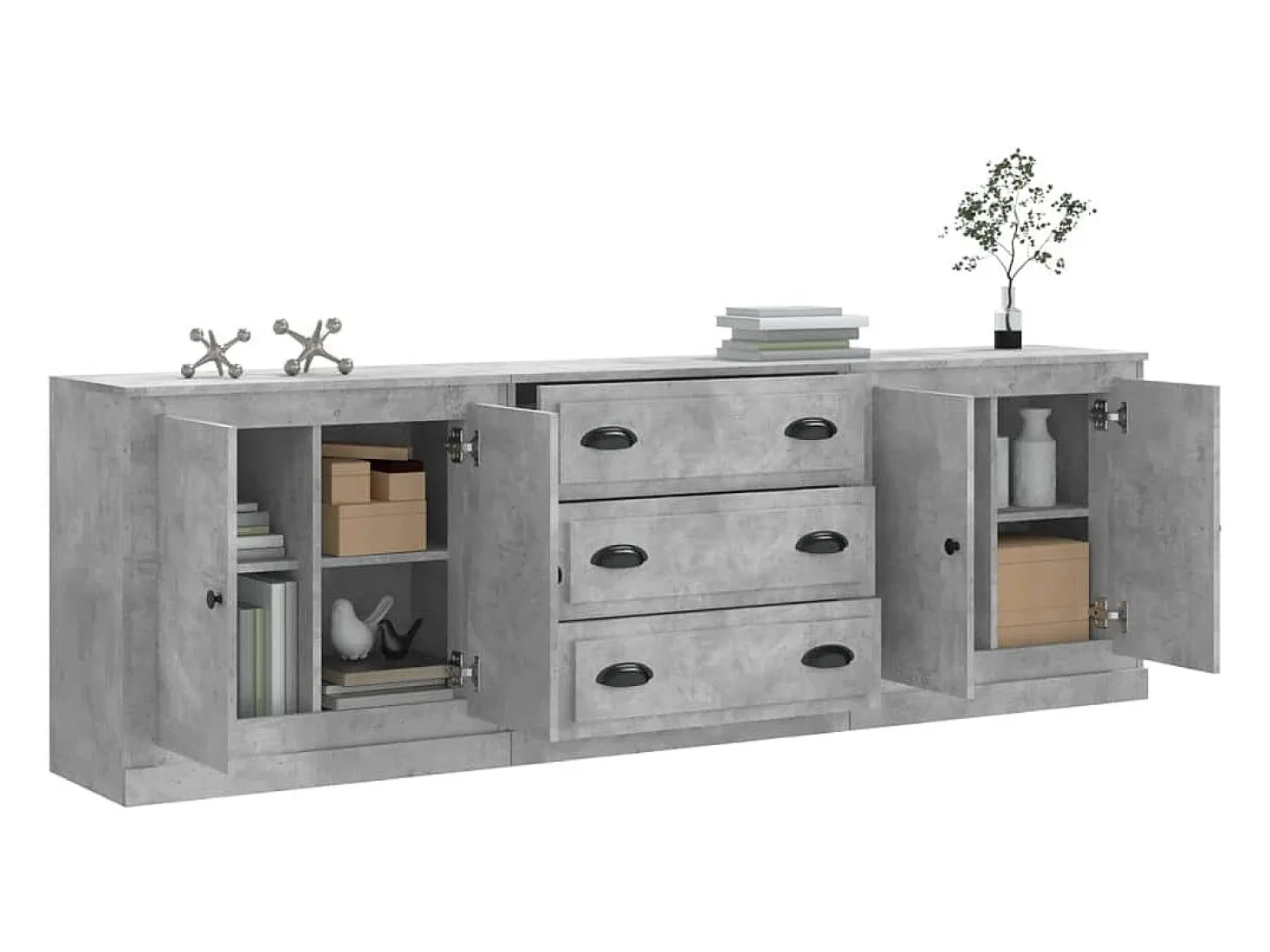 Aparadores 3 piezas madera contrachapada gris hormigón ES60176