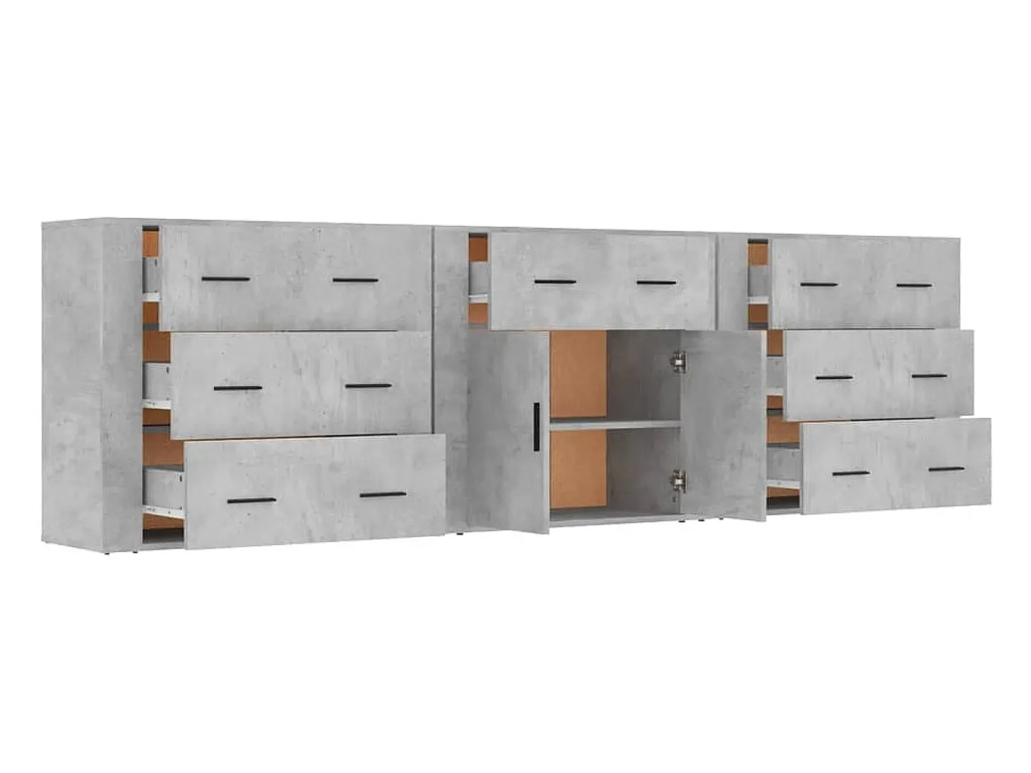 Aparadores 3 piezas madera contrachapada gris hormigón
