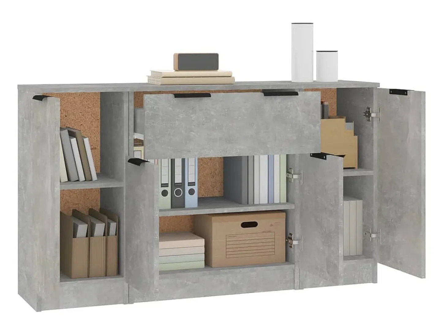Aparadores 3 piezas madera contrachapada gris cemento ES56540