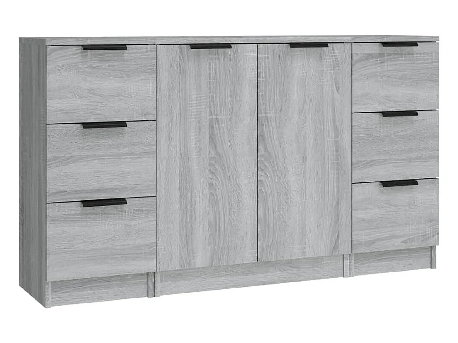 Aparadores 3 piezas madera contrachapada gris Sonoma