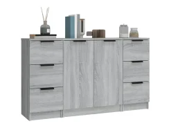 Aparadores 3 piezas madera contrachapada gris Sonoma