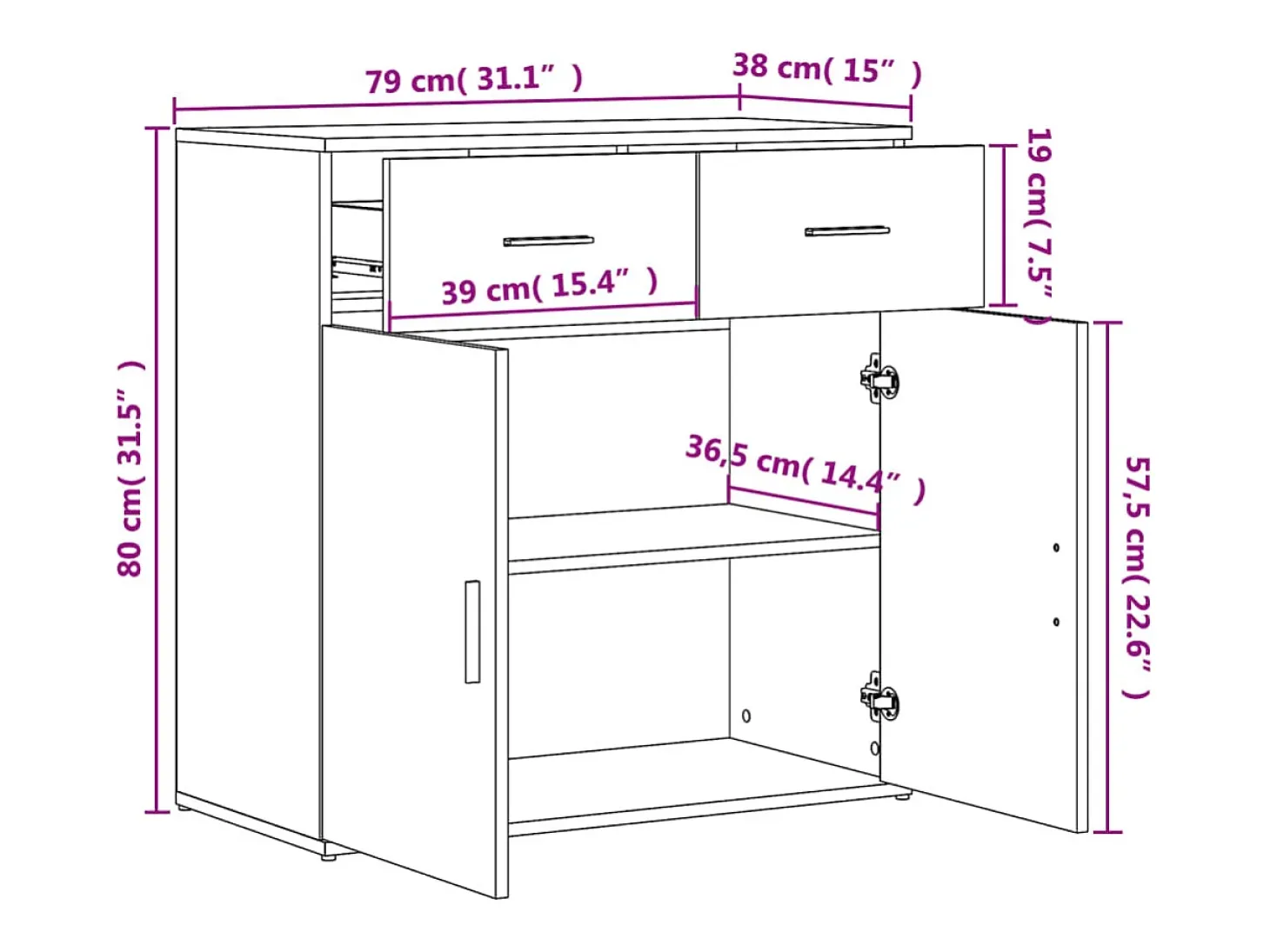 Aparadores 2 piezas roble sonoma 79x38x80 cm madera de ingeniería