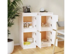 Aparadores 2 uds Blanco 31,5x34x75 cm Madera maciza de pino