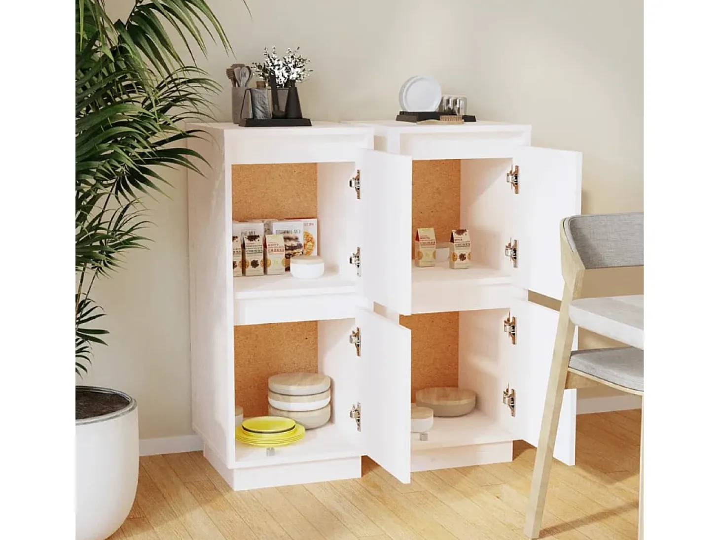 Aparadores 2 uds Blanco 31,5x34x75 cm Madera maciza de pino