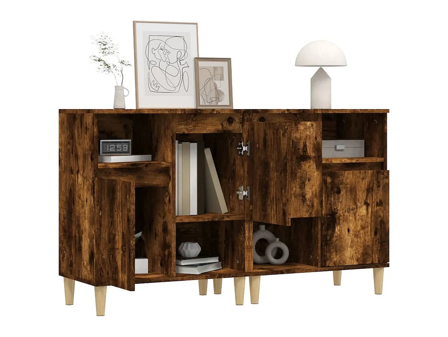 Aparadores 2 uds madera contrachapada roble ahumado 60x35x70 cm ES88874