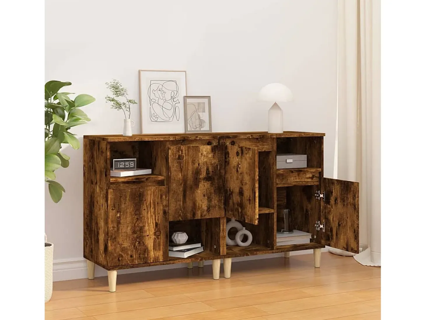 Aparadores 2 uds madera contrachapada roble ahumado 60x35x70 cm ES88874