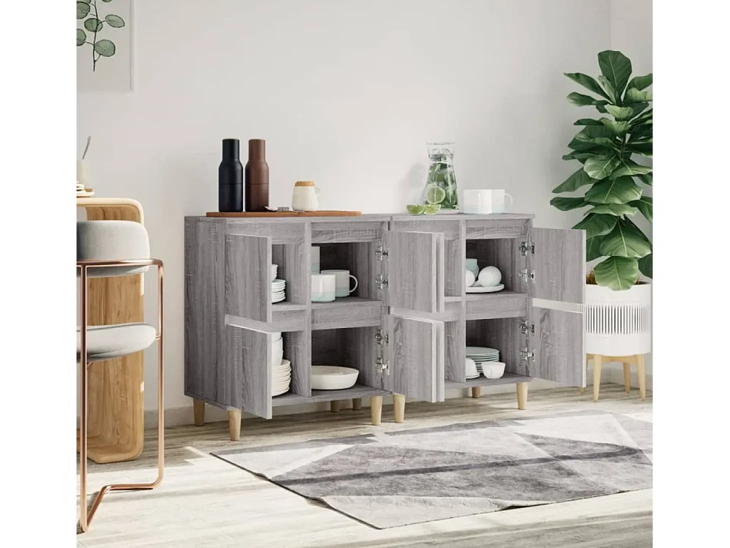 Aparadores 2 uds madera contrachapada gris Sonoma 60x35x70 cm ES10454
