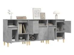 Aparadores 3 uds madera contrachapada gris hormigón 60x35x70 cm ES42059