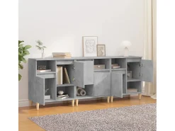 Aparadores 3 uds madera contrachapada gris hormigón 60x35x70 cm ES42059
