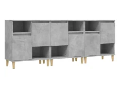 Aparadores 3 uds madera contrachapada gris hormigón 60x35x70 cm ES42059