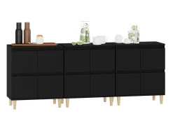 Aparadores 3 uds madera contrachapada negro 60x35x70 cm ES65127