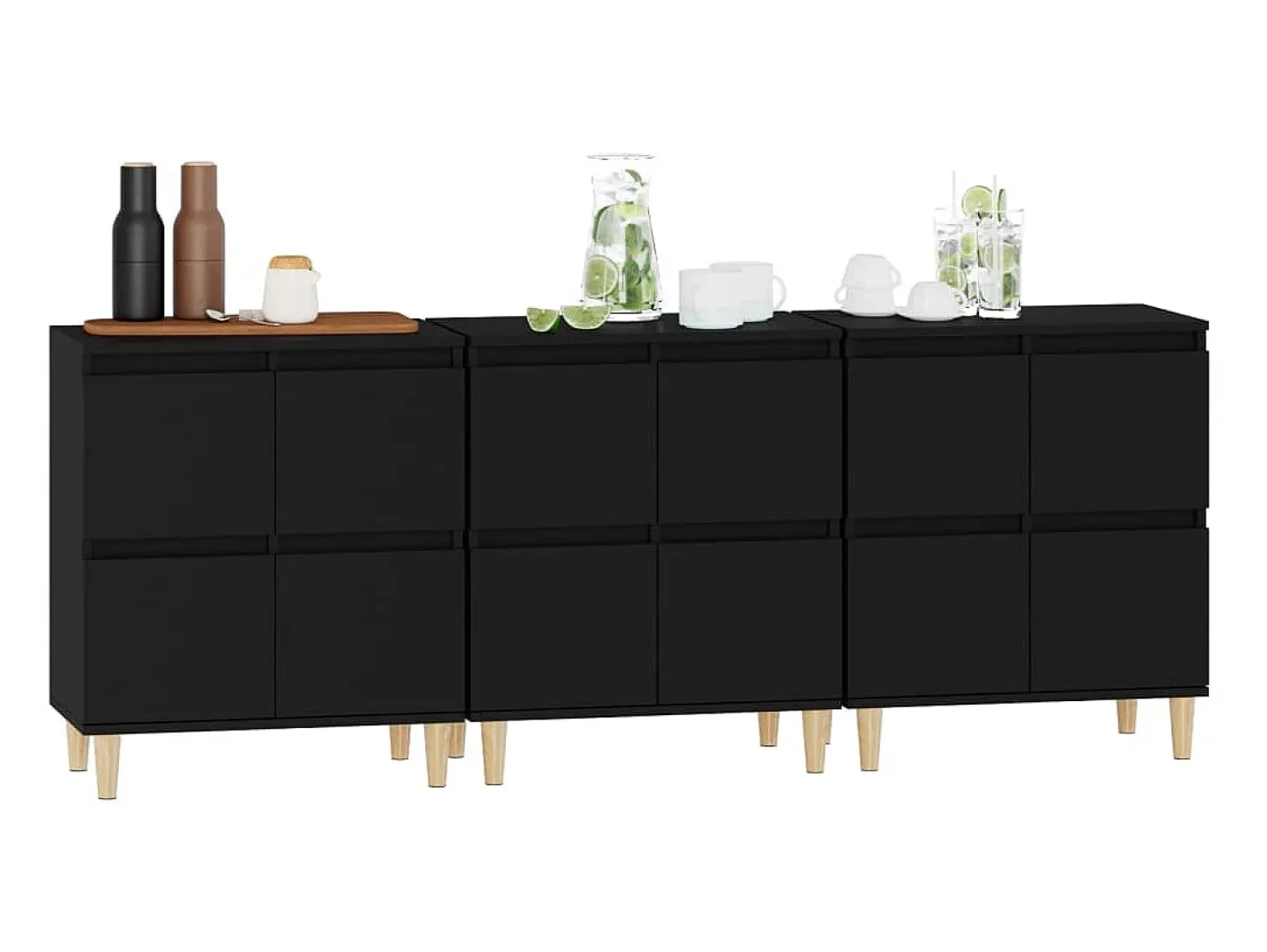 Aparadores 3 uds madera contrachapada negro 60x35x70 cm ES65127