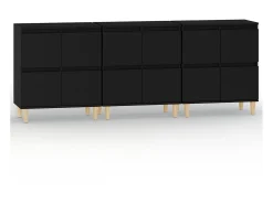 Aparadores 3 uds madera contrachapada negro 60x35x70 cm ES65127