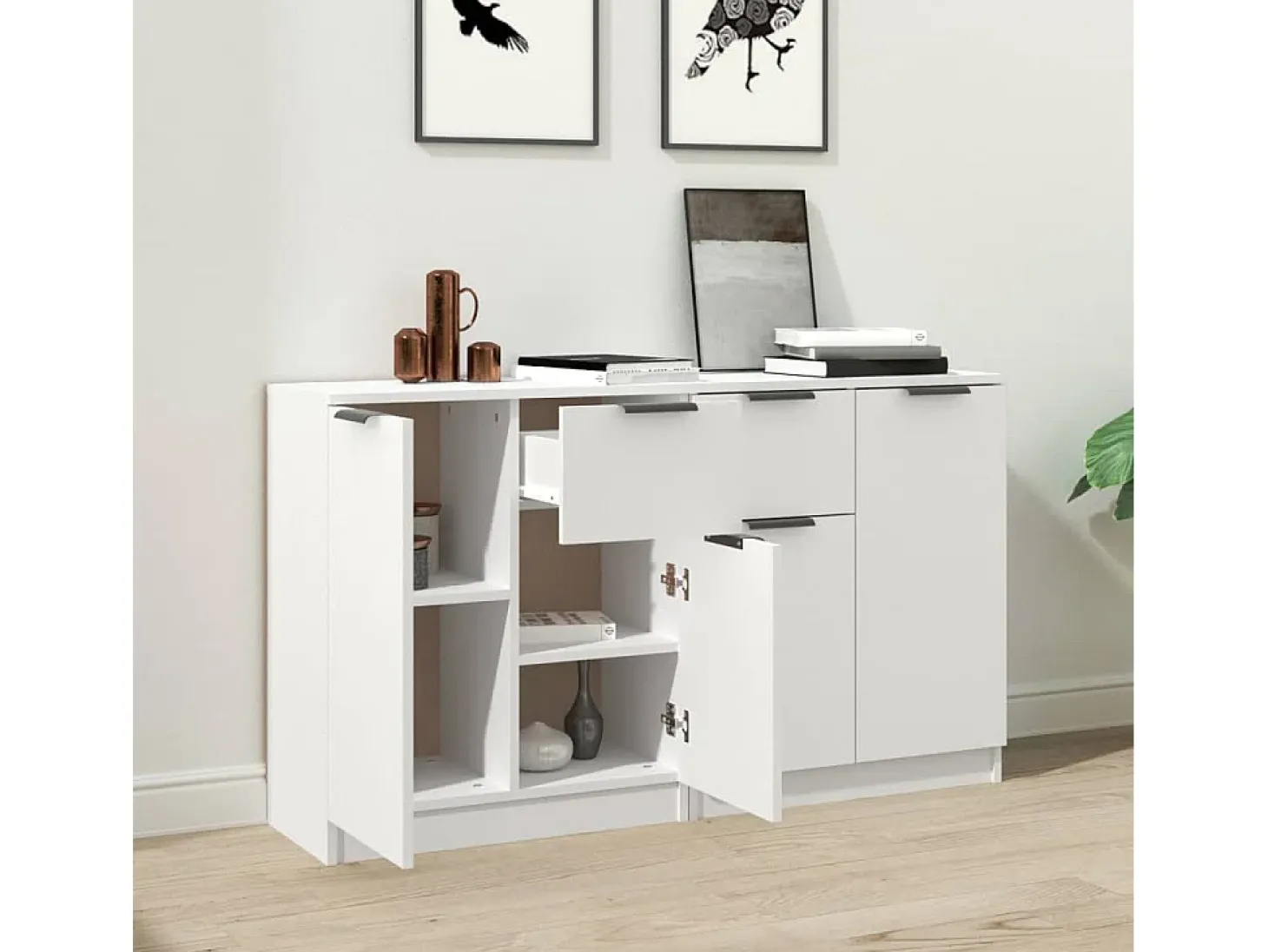 Aparadores 2 uds madera contrachapada blanco 60x30x70 cm ES74850
