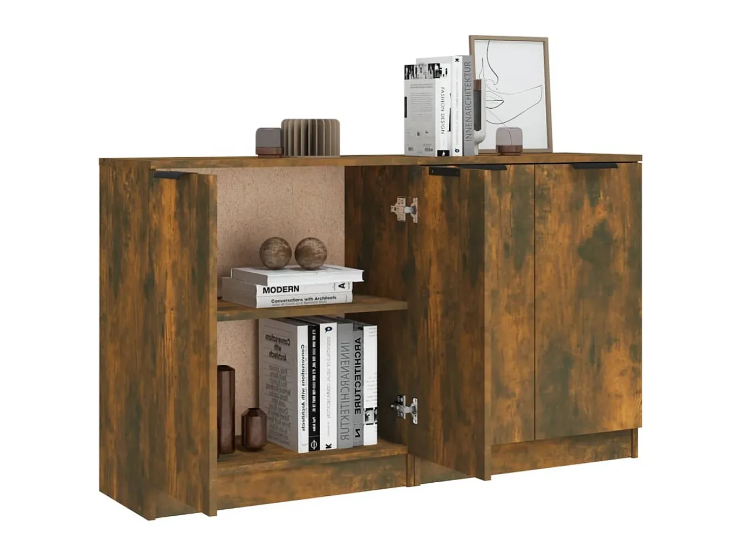 Aparadores 2 uds madera contrachapada roble ahumado 60x30x70 cm ES37686
