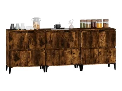 Aparadores 3 uds madera contrachapada roble ahumado 60x35x70 cm ES76357
