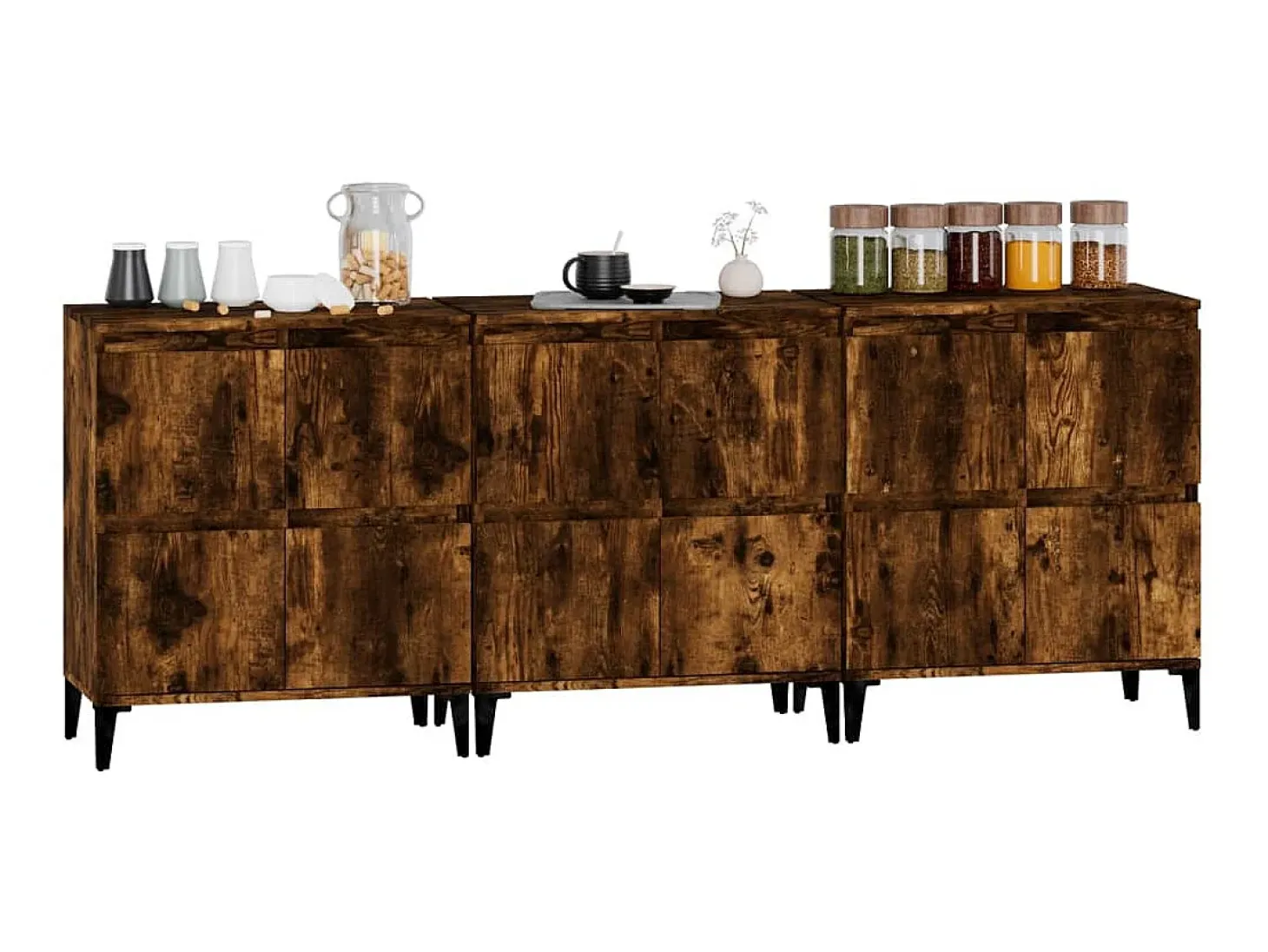 Aparadores 3 uds madera contrachapada roble ahumado 60x35x70 cm ES76357