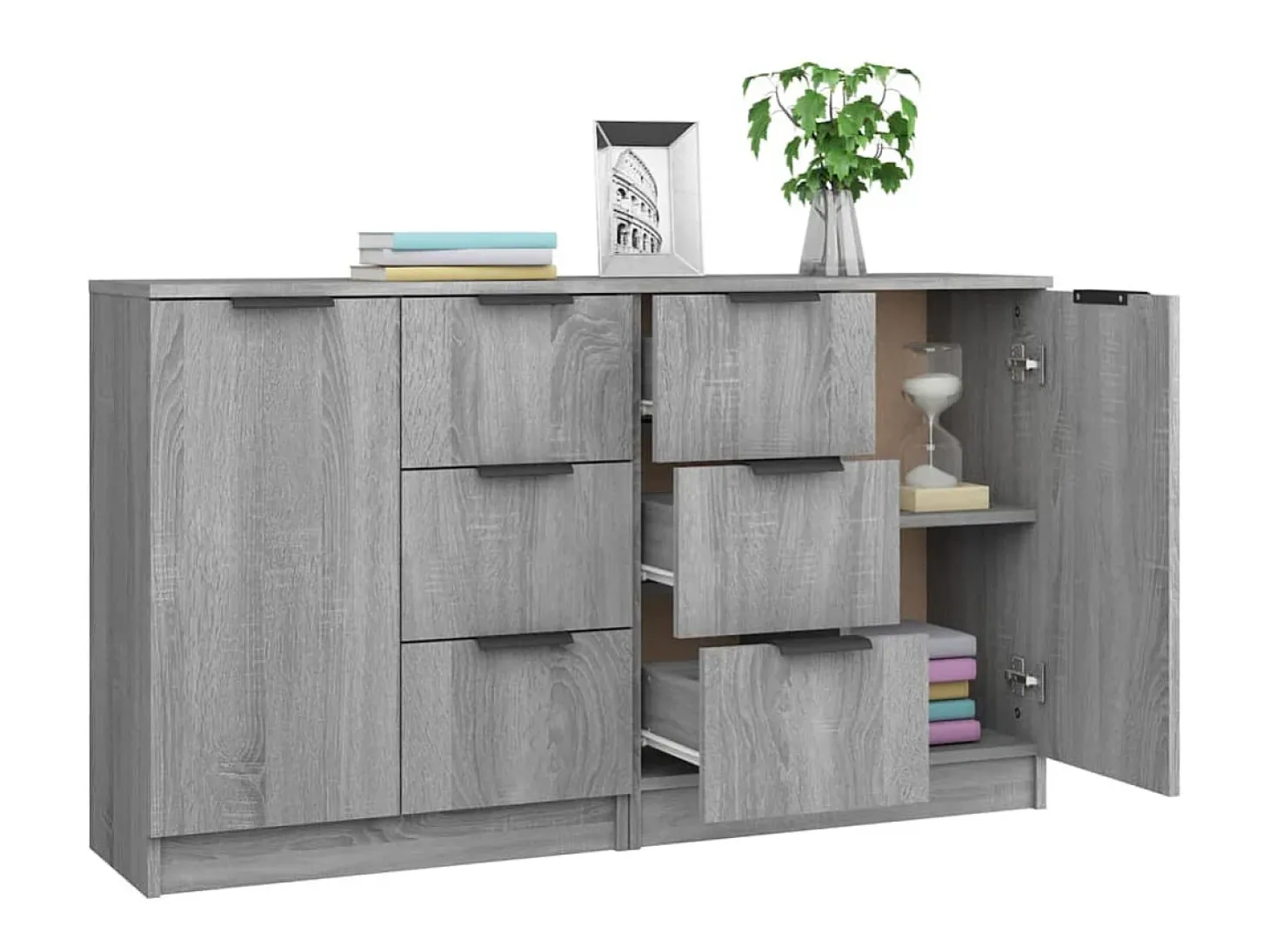 Aparadores 2 uds madera contrachapada gris Sonoma 60x30x70 cm ES27444