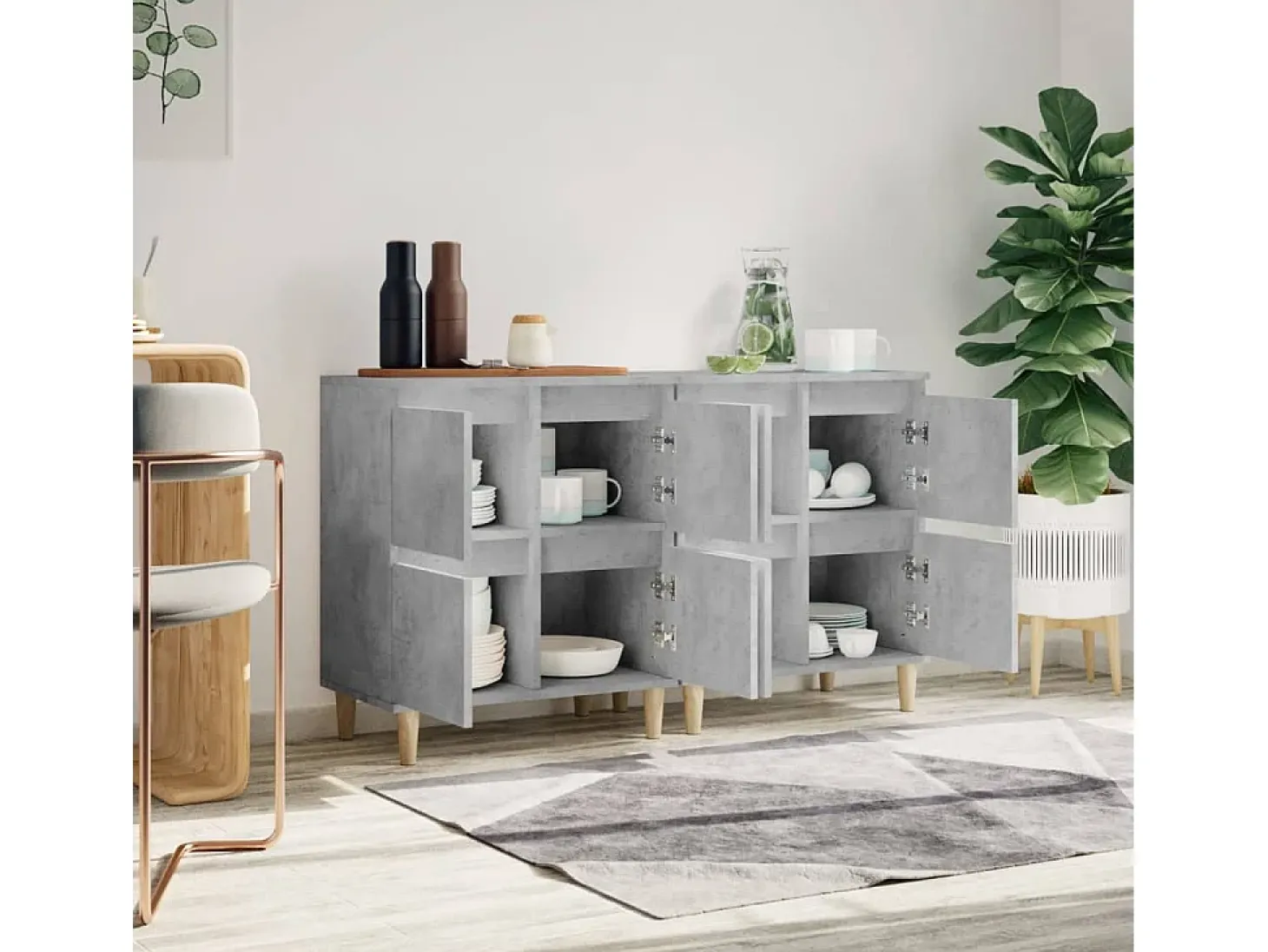 Aparadores 2 uds madera contrachapada gris hormigón 60x35x70 cm ES30052