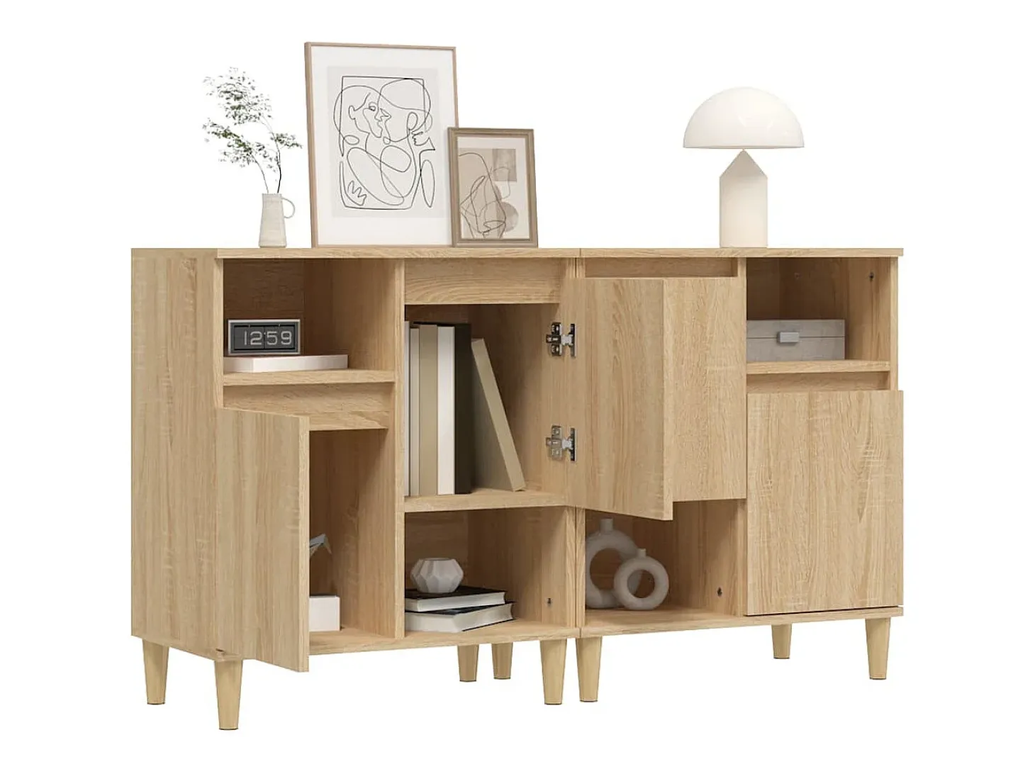 Aparadores 2 uds madera contrachapada roble Sonoma 60x35x70 cm