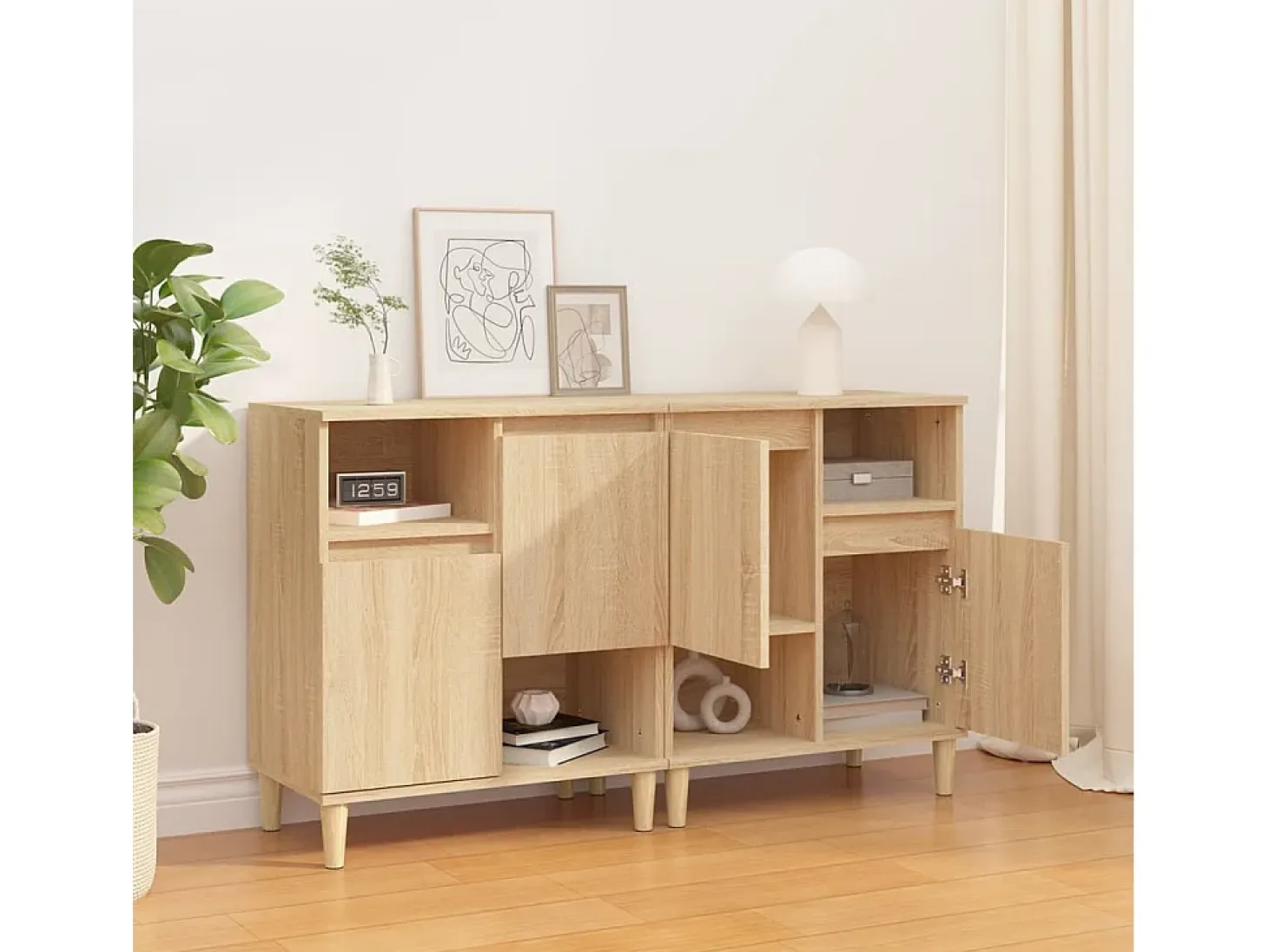 Aparadores 2 uds madera contrachapada roble Sonoma 60x35x70 cm