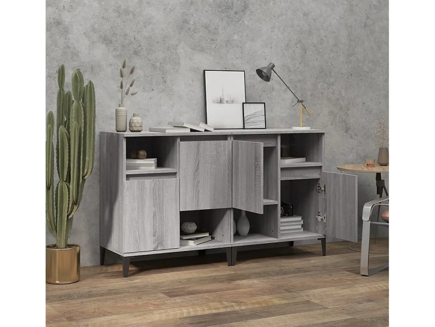 Aparadores 2 uds madera contrachapada gris Sonoma 60x35x70 cm ES68373
