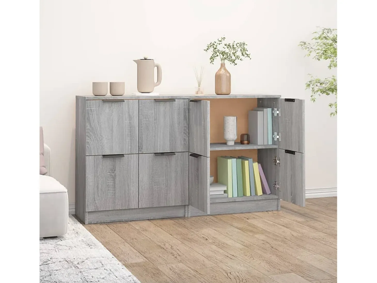 Aparadores 2 uds madera contrachapada gris Sonoma 60x30x70 cm ES84185
