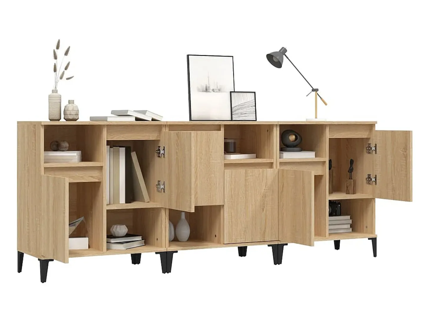 Aparadores 3 uds madera contrachapada roble Sonoma 60x35x70 cm ES21126