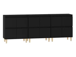 Aparadores 3 uds madera contrachapada negro 60x35x70 cm