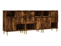 Aparadores 3 uds madera contrachapada roble ahumado 60x35x70 cm ES76318
