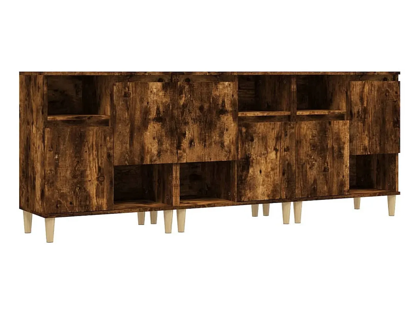 Aparadores 3 uds madera contrachapada roble ahumado 60x35x70 cm ES76318