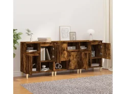 Aparadores 3 uds madera contrachapada roble ahumado 60x35x70 cm ES76318
