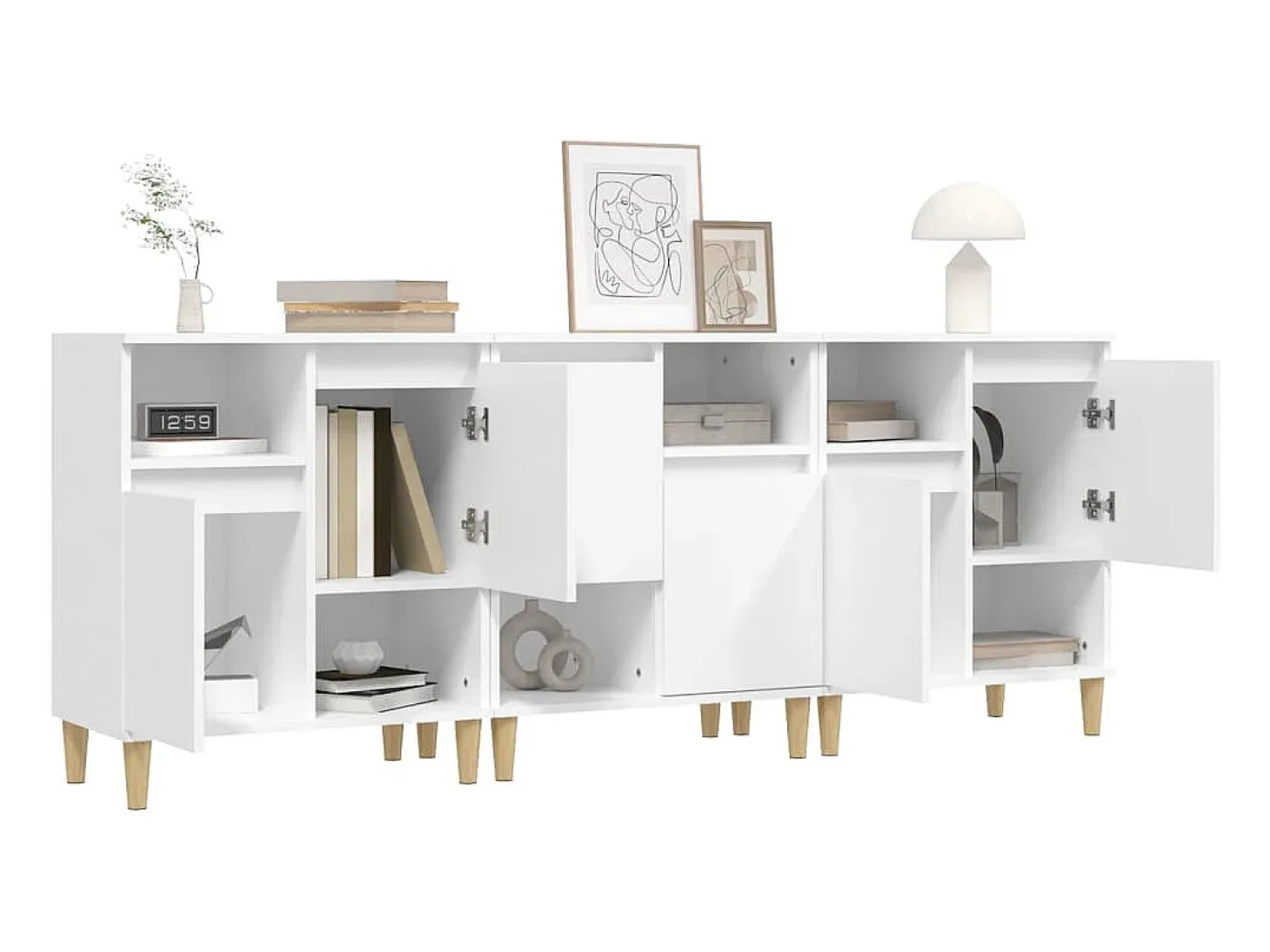 Aparadores 3 uds madera contrachapada blanco 60x35x70 cm ES96724