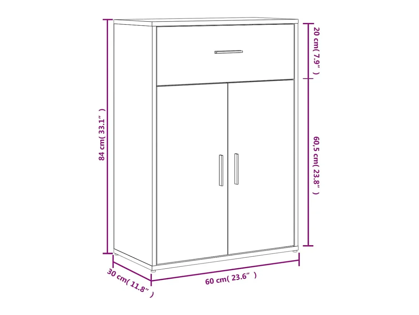 Aparadores 2 uds madera de ingeniería blanco 60x30x84 cm