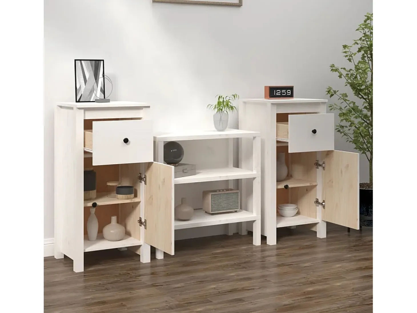 Aparadores 2 uds madera maciza de pino blanco 40x35x80 cm ES79093