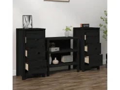 Aparadores 2 uds madera maciza de pino negro 40x35x80 cm ES60088