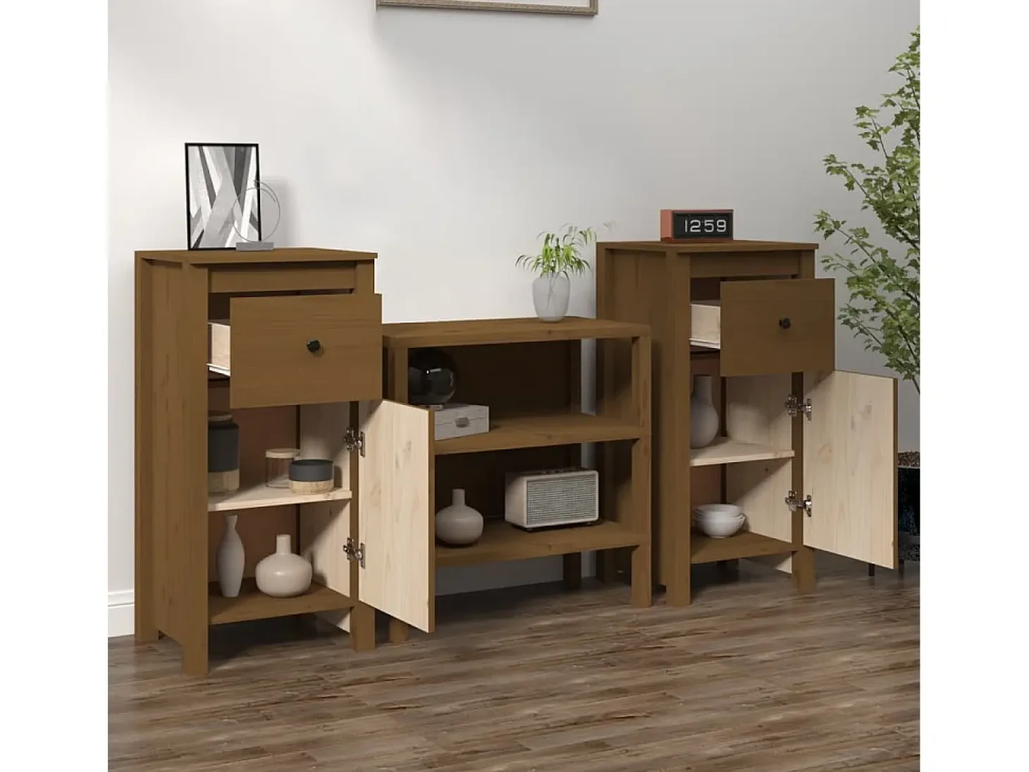 Aparadores 2 uds Marrón miel 40x35x80 cm Madera maciza de pino