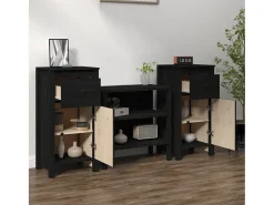 Aparadores 2 uds Negro 40x35x80 cm Madera maciza de pino