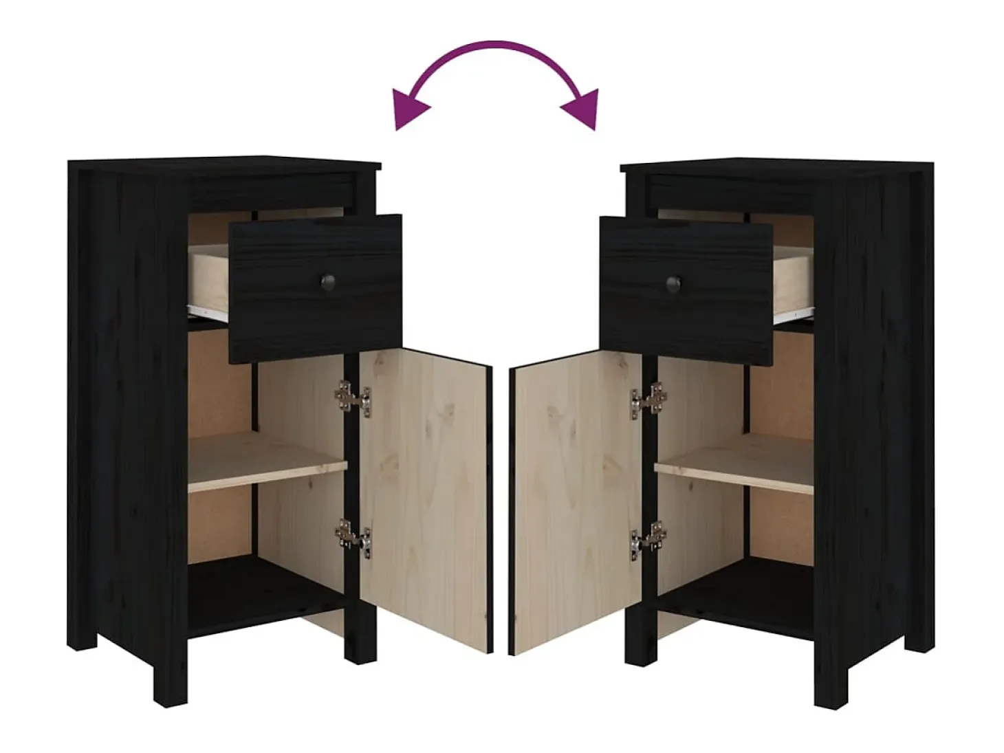 Aparadores 2 uds Negro 40x35x80 cm Madera maciza de pino