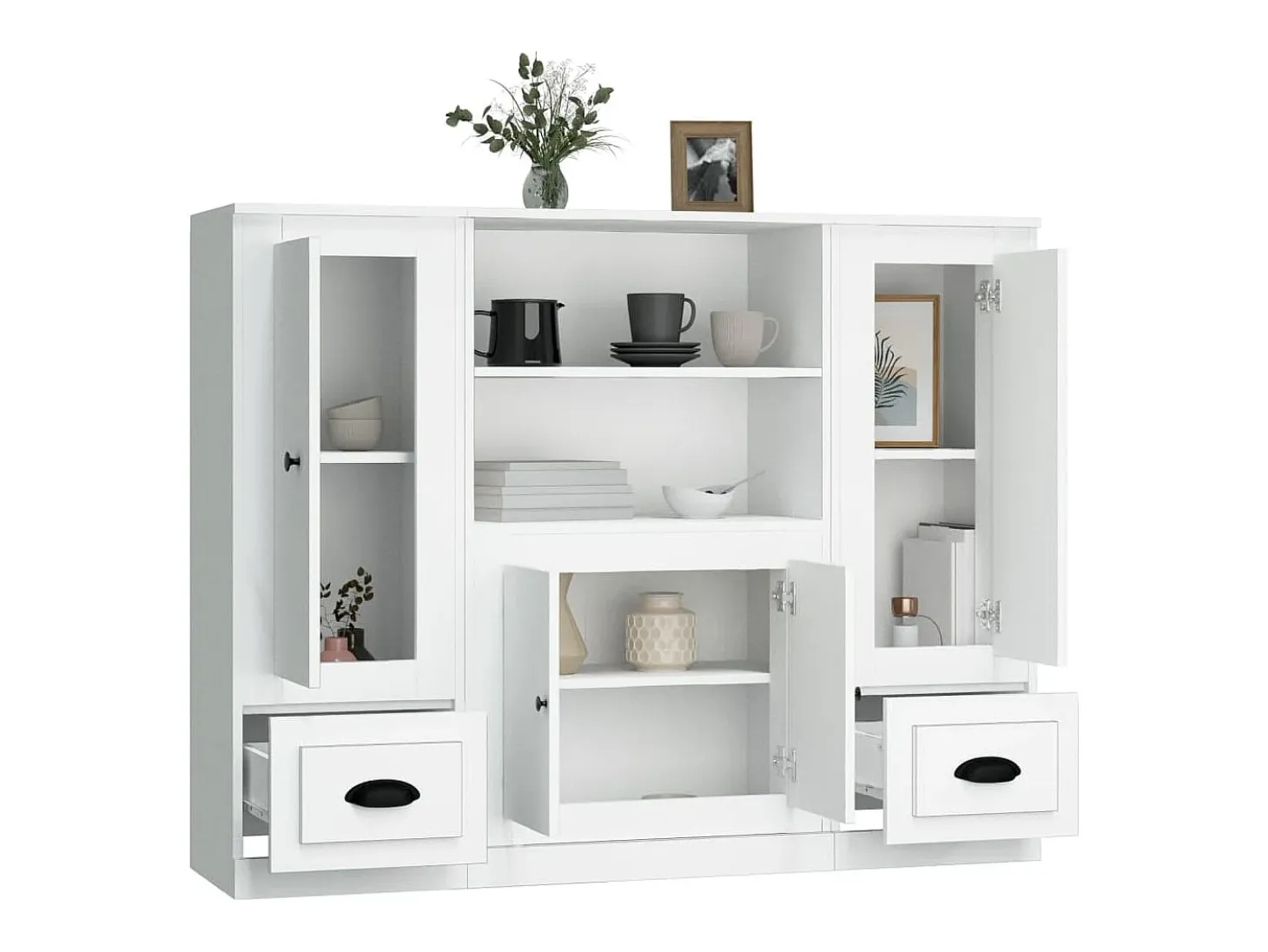 Aparadores altos 3 piezas madera contrachapada blanco