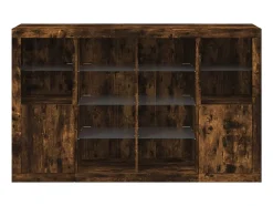 Aparadores con luces LED 3 piezas madera de ingeniería roble ahumado