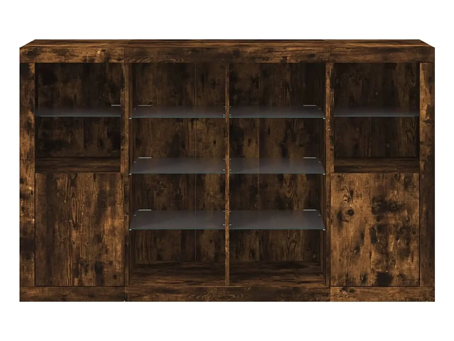 Aparadores con luces LED 3 piezas madera de ingeniería roble ahumado