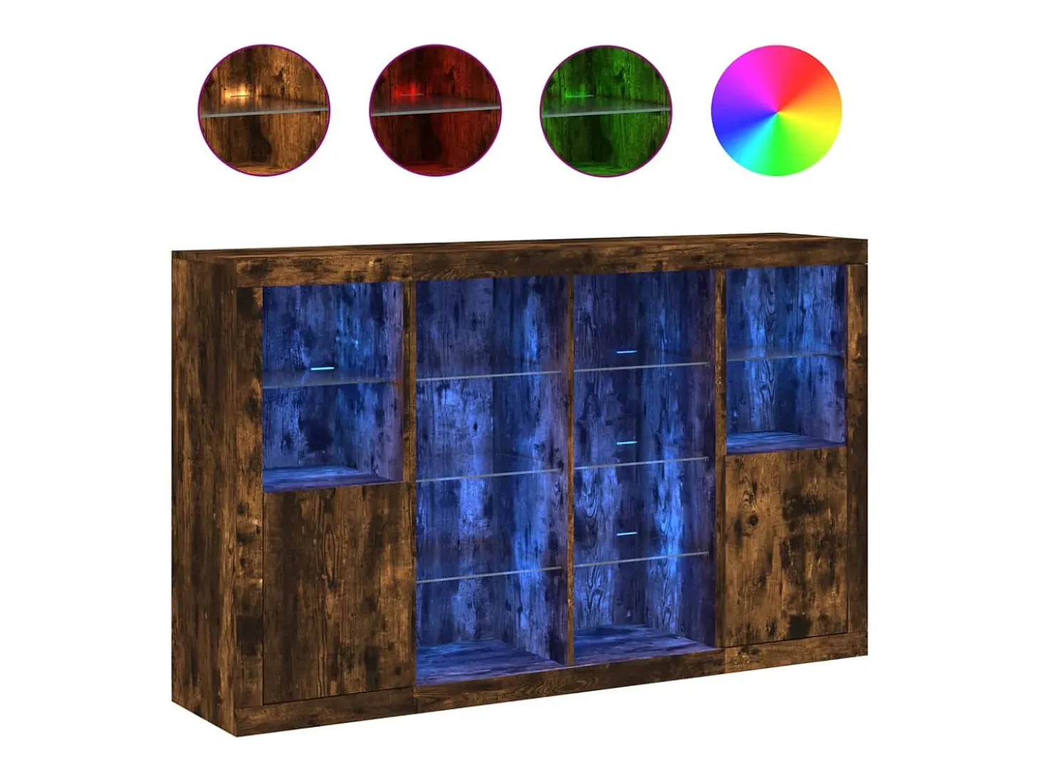 Aparadores con luces LED 3 piezas madera de ingeniería roble ahumado