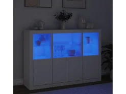Aparadores con luces LED 3 piezas madera de ingeniería blanco